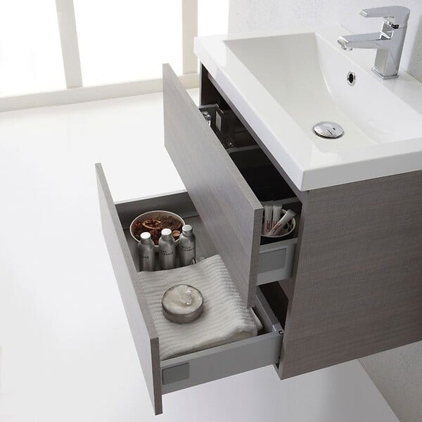 KIAMAMI VALENTINA - Meuble De Salle De Bains Suspendu 60 Cm Avec Tiroirs Gris | Manhattan - large