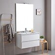 KIAMAMI VALENTINA - Meuble De Salle De Bains Suspendu 80Cm 2 Tiroirs Blanc Avec Miroir 80X110 | Bilbao - vignette