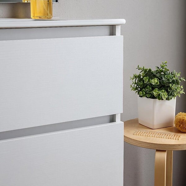 KIAMAMI VALENTINA - Meuble De Salle De Bains Suspendu 80Cm 2 Tiroirs Blanc Avec Miroir 80X110 | Bilbao - large