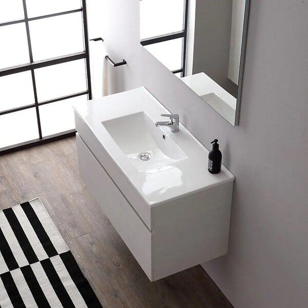 KIAMAMI VALENTINA - Armoire De Toilette Murale 100Cm Tiroir Sous Lavabo Gris Lune  | Silvia - large