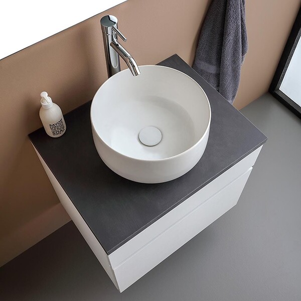 KIAMAMI VALENTINA - Meuble De Salle De Bains Suspendu 60Cm Avec Tiroir Blanc Et Dessus Anthracite | Sole - large