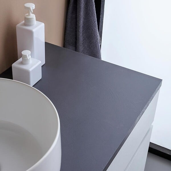 KIAMAMI VALENTINA - Meuble Sous-Vasque De Salle De Bain 120Cm Blanc En Bois Avec Plateau Anthracite | Sole - large
