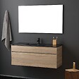 KIAMAMI VALENTINA - Meuble De Salle De Bain Cm120 En Chêne Aspect Bois Avec Lavabo Noir Mat Et Miroir | Sole - vignette