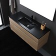 KIAMAMI VALENTINA - Meuble De Salle De Bain Cm120 En Chêne Aspect Bois Avec Lavabo Noir Mat Et Miroir | Sole - vignette