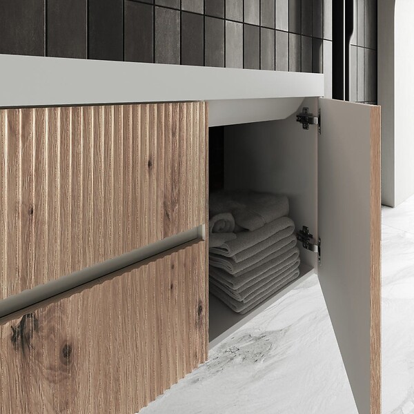 KIAMAMI VALENTINA - Meuble De Salle De Bain 120Cm En Chêne Cannelé Sans Miroir | Cortina - large