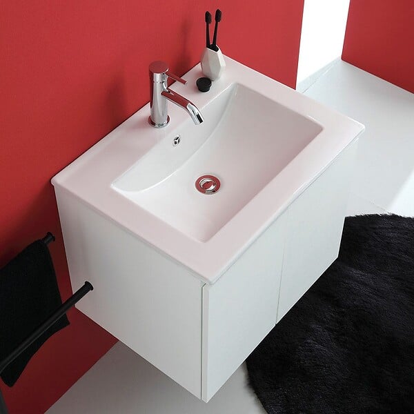 KIAMAMI VALENTINA - Meuble De Salle De Bain Suspendu 60Cm Avec 2 Portes Blanc Export Et Lavabo | Bilbao - large