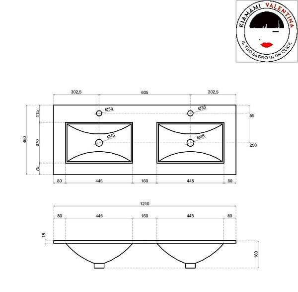 KIAMAMI VALENTINA - Meuble De Salle De Bains De 120 Cm Avec Double Lavabo En Chêne Well Suspendu | Sole - large
