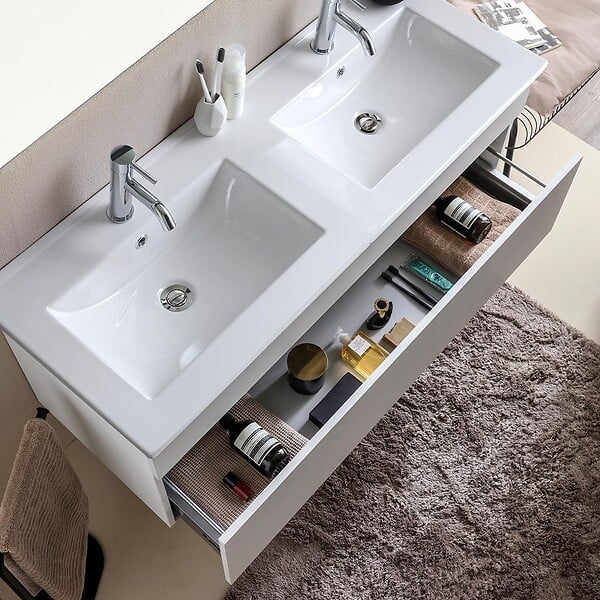 KIAMAMI VALENTINA - Meuble De Salle De Bain Moderne Weiss De 120 Cm Avec Double Lavabo | Sole - large