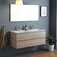 KIAMAMI VALENTINA - Double Lavabo Mural Meuble De Salle De Bain Avec Tiroirs Chêne Naturel 120Cm | Berlin - vignette