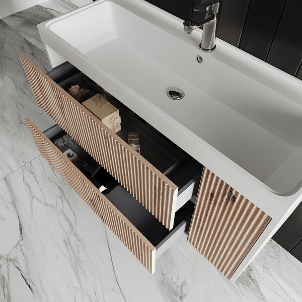 KIAMAMI VALENTINA - Meuble De Salle De Bain Suspendu 100Cm Chêne Doré Sans Miroir | Cortina - large