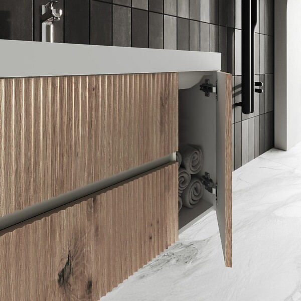 KIAMAMI VALENTINA - Meuble De Salle De Bain Suspendu 100Cm Chêne Doré Sans Miroir | Cortina - large