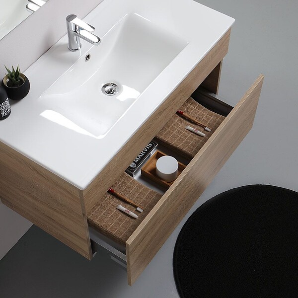 KIAMAMI VALENTINA - Armoire De Salle De Bain Murale 90 Cm Well En Chêne | Sole - large