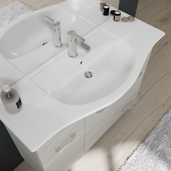 KIAMAMI VALENTINA - Meuble De Salle De Bains À Poser 105 Cm Avec Portes Lavabo Et Miroir | Rimini - large