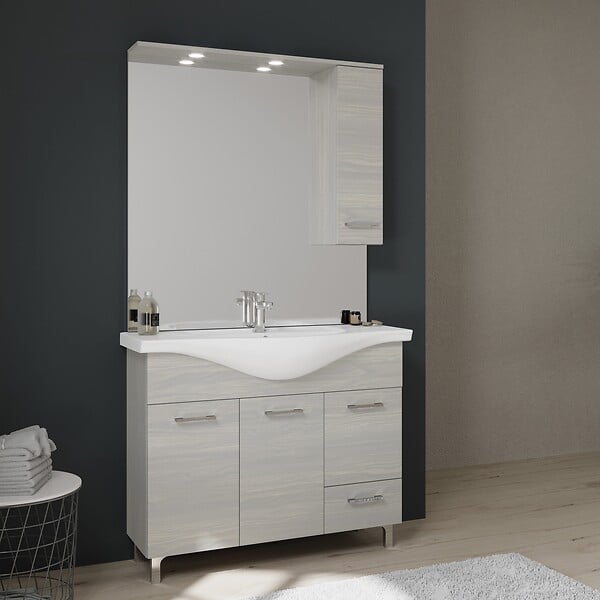 KIAMAMI VALENTINA - Meuble De Salle De Bains À Poser 105 Cm Avec Portes Lavabo Et Miroir | Rimini - large