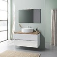 KIAMAMI VALENTINA - Meuble Salle De Bains À Suspendre 100 Cm, Chêne Blanc Brillant, Vasque À Poser | Elba - vignette