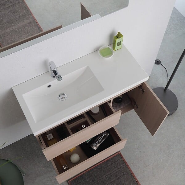 KIAMAMI VALENTINA - Meuble De Salle De Bains Suspendu De 90Cm Avec Lavabo A Gauche, Profondeur De 39Cm | Malaga - large