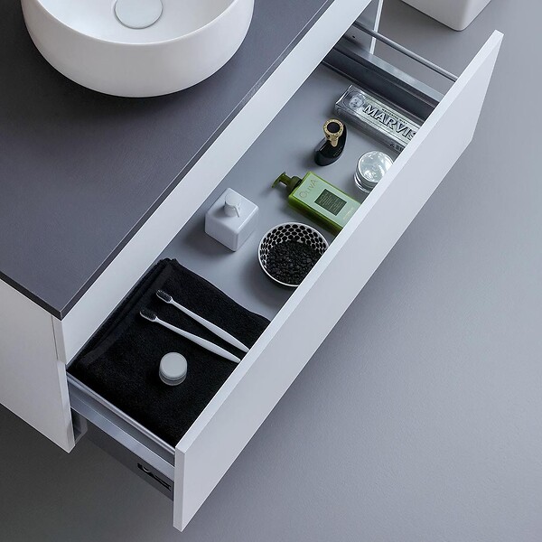KIAMAMI VALENTINA - Meuble Sous-Lavabo 90Cm Blanc Avec Plateau Anthracite | Sole - large