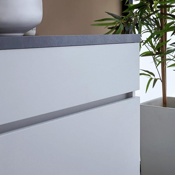KIAMAMI VALENTINA - Meuble Sous-Lavabo 90Cm Blanc Avec Plateau Anthracite | Sole - large