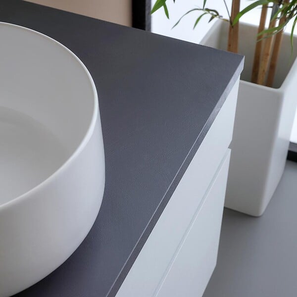 KIAMAMI VALENTINA - Meuble Sous-Lavabo 90Cm Blanc Avec Plateau Anthracite | Sole - large