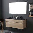 KIAMAMI VALENTINA - Meuble De Salle De Bain 120Cm En Chêne Well Avec Double Lavabo En Noir Mat | Sole - vignette