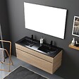 KIAMAMI VALENTINA - Meuble De Salle De Bain 120Cm En Chêne Well Avec Double Lavabo En Noir Mat | Sole - vignette