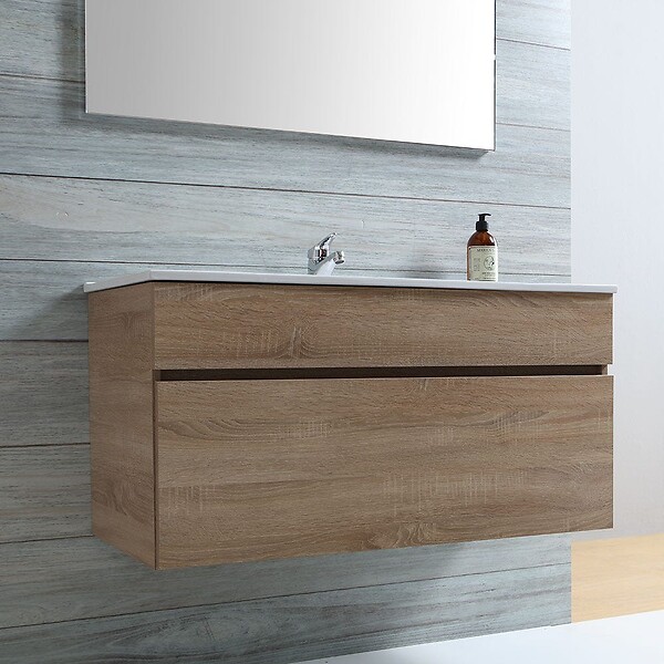 KIAMAMI VALENTINA - Meuble De Salle De Bain Suspendu 100 Cm En Bois De Chêne | Sole - large