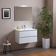 KIAMAMI VALENTINA - Meuble De Salle De Bains Suspendu 80 Cm Avec Tiroirs Et Lavabo En Céramique Blanc Bois | Berlin - vignette