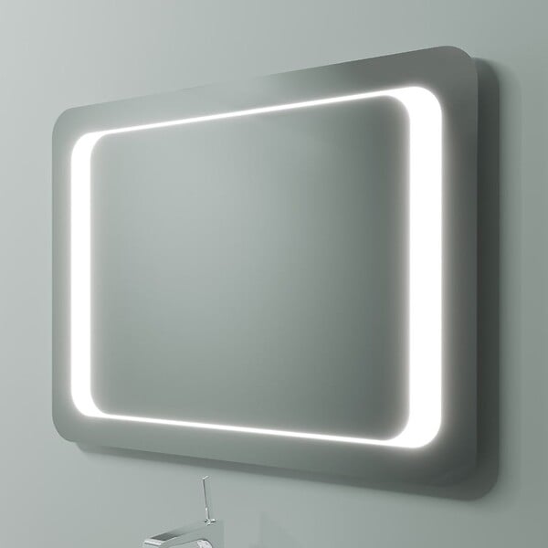 KIAMAMI VALENTINA - Meuble Sous-Vasque Suspendu 80 Cm Chêne Blanc Et Miroir 80X60 Led | Elba - large