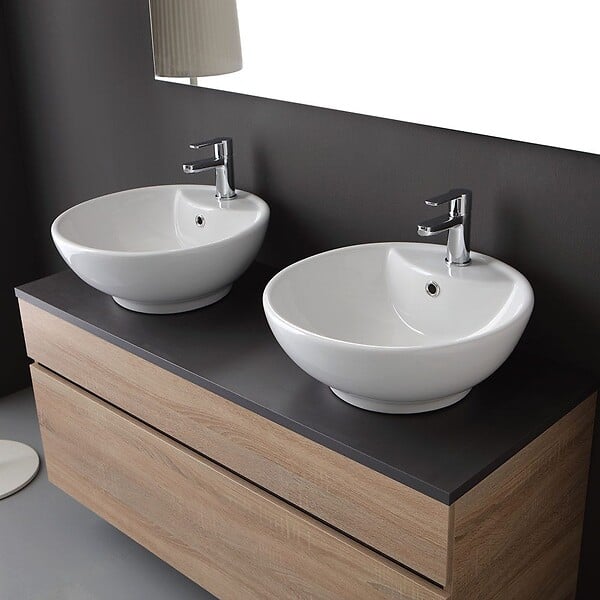 KIAMAMI VALENTINA - Meuble De Salle De Bains Avec Plateau En Bois Anthracite Et Miroir 120X60 | Sole - large