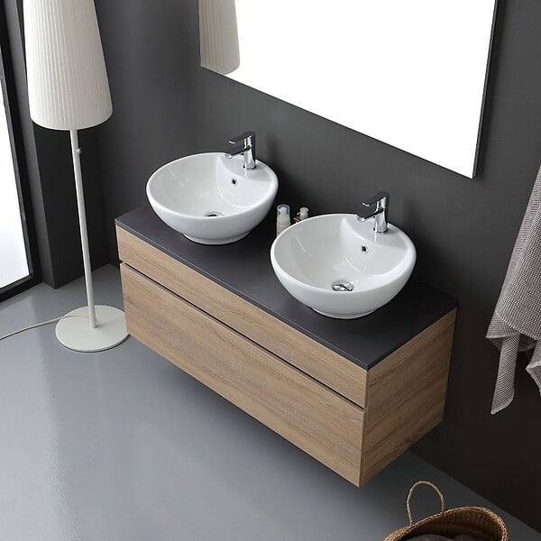KIAMAMI VALENTINA - Meuble De Salle De Bains Avec Plateau En Bois Anthracite Et Miroir 120X60 | Sole - large