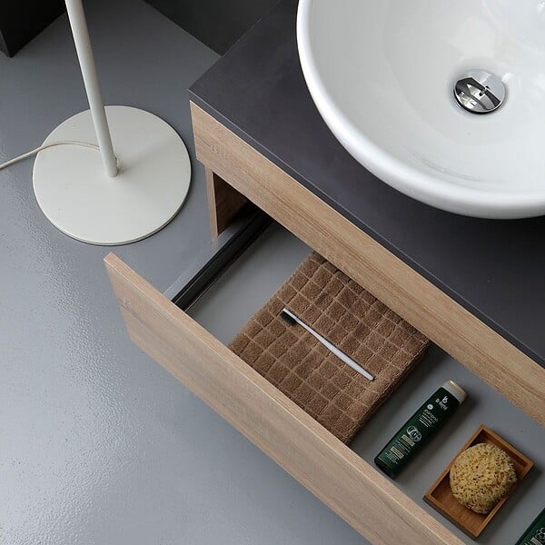 KIAMAMI VALENTINA - Meuble De Salle De Bains Avec Plateau En Bois Anthracite Et Miroir 120X60 | Sole - large