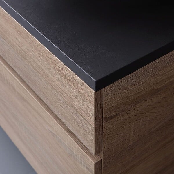 KIAMAMI VALENTINA - Meuble De Salle De Bains Avec Plateau En Bois Anthracite Et Miroir 120X60 | Sole - large