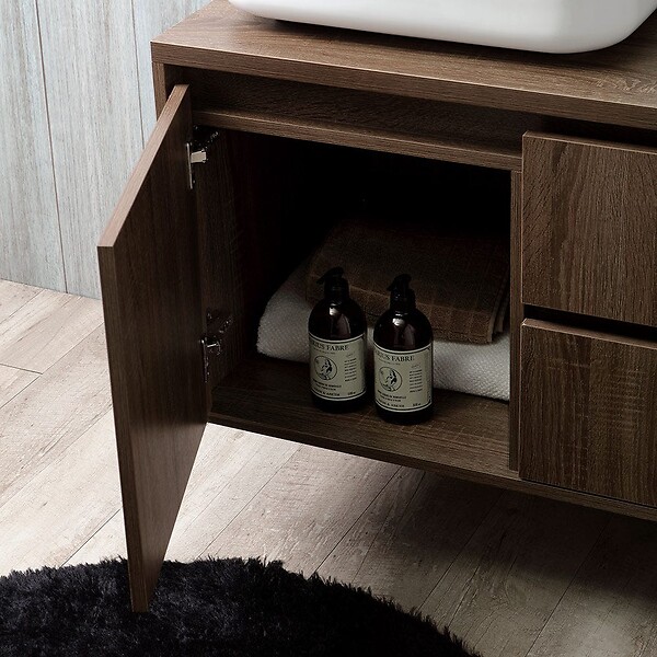 KIAMAMI VALENTINA - Meuble De Salle De Bain En Bois Noyer Foncé, Lavabo, Miroir Tactile Led | Siena - large