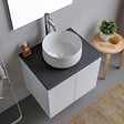 KIAMAMI VALENTINA - Meuble Salle De Bain 60Cm Blanc Avec Plateau Anthracite Et Miroir 60X80 | Bilbao - vignette