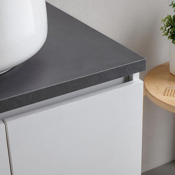 KIAMAMI VALENTINA - Meuble Salle De Bain 60Cm Blanc Avec Plateau Anthracite Et Miroir 60X80 | Bilbao - large
