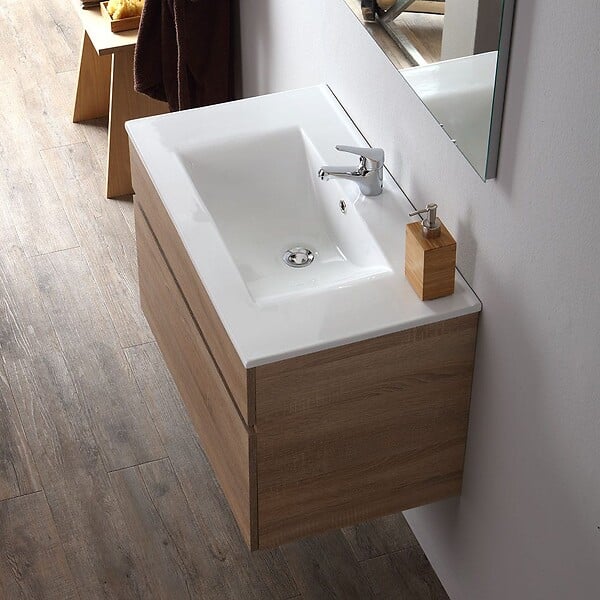 KIAMAMI VALENTINA - Meuble De Salle De Bain Suspendu 80 Cm En Chêne Well | Sole - large