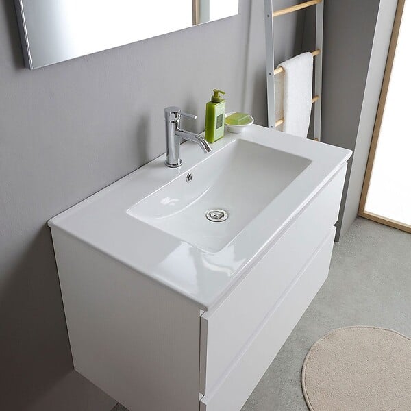 KIAMAMI VALENTINA - Meuble Salle De Bain Suspendu 80Cm Blanc Avec Lavabo Et Miroir | Bilbao - large