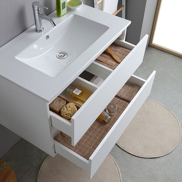 KIAMAMI VALENTINA - Meuble Salle De Bain Suspendu 80Cm Blanc Avec Lavabo Et Miroir | Bilbao - large