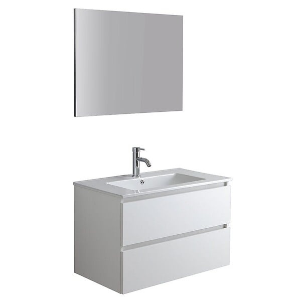 KIAMAMI VALENTINA - Meuble Salle De Bain Suspendu 80Cm Blanc Avec Lavabo Et Miroir | Bilbao - large