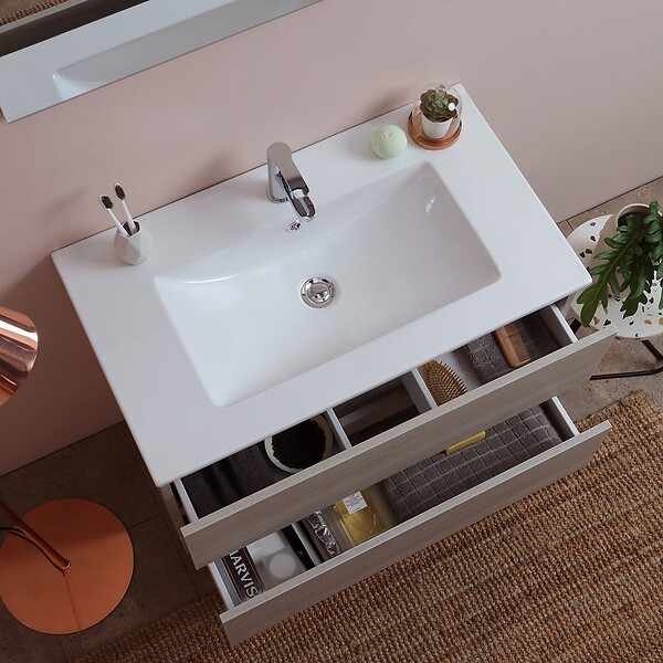 KIAMAMI VALENTINA - Meubles De Salle De Bain En 80 Cm Avec Tiroir Et Éclairage À Led Berlin Elm Leone - large