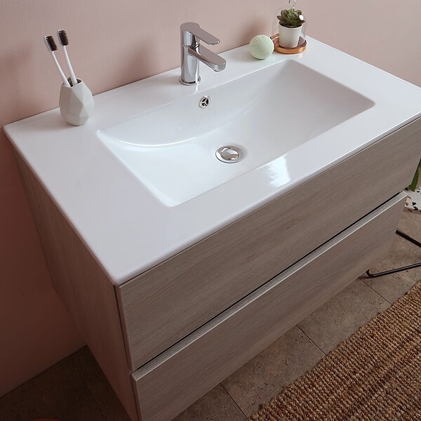 KIAMAMI VALENTINA - Meubles De Salle De Bain En 80 Cm Avec Tiroir Et Éclairage À Led Berlin Elm Leone - large