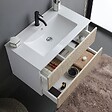 KIAMAMI VALENTINA - Meuble Salle De Bain Suspendu 80Cm Blanc Avec 2 Tiroirs Chêne Cannelé | Bilbao - vignette