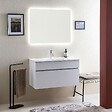 KIAMAMI VALENTINA - Meubles De Salle De Bains Suspendus Cm90 Blanc Effet Bois Et Miroir Rétro-Éclairé | Sole - vignette