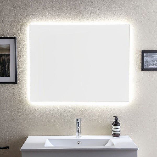 KIAMAMI VALENTINA - Meubles De Salle De Bains Suspendus Cm90 Blanc Effet Bois Et Miroir Rétro-Éclairé | Sole - large