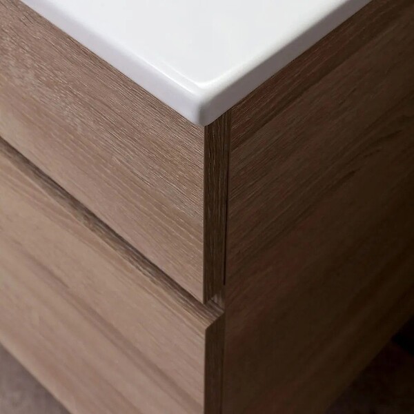 KIAMAMI VALENTINA - Meuble De Salle De Bains De 60 Cm Avec Tiroir, Miroir Et Lavabo En Chêne | Sole - large