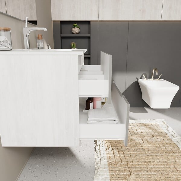 KIAMAMI VALENTINA - Meuble De Salle De Bain Bicolore 80Cm Chêne Blanc, 2 Tiroirs Gris | Magnolia - large