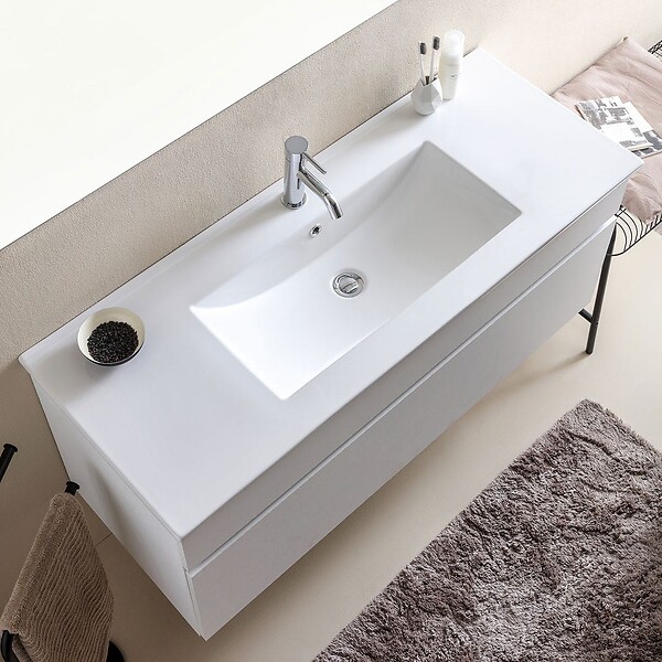 KIAMAMI VALENTINA - Meuble De Salle De Bains Moderne Blanc Avec Lavabo De 120 Cm Et Miroir | Sole - large