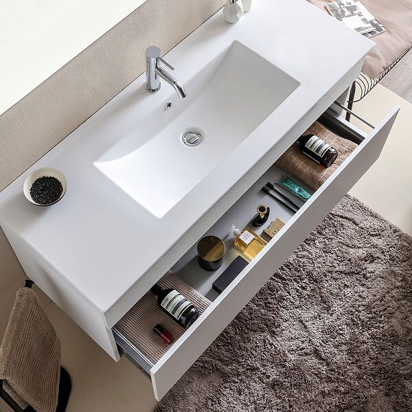 KIAMAMI VALENTINA - Meuble De Salle De Bains Moderne Blanc Avec Lavabo De 120 Cm Et Miroir | Sole - large