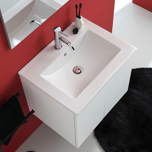 KIAMAMI VALENTINA - Meuble De Salle De Bains Suspendu 60Cm 2 Portes Blanc, Lavabo Et Miroir 60X80 | Bilbao - large