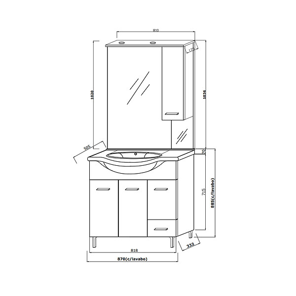 KIAMAMI VALENTINA - Meuble De Salle De Bain Sur Pieds Cm85 Avec Portes Et Tiroirs Chêne Blanc | Rimini - large